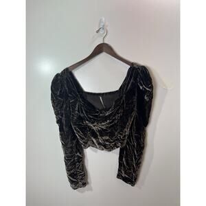 Free People Womens Cropped Velvet Blouse Size S Brown Puff Shoulder Glam Regency
